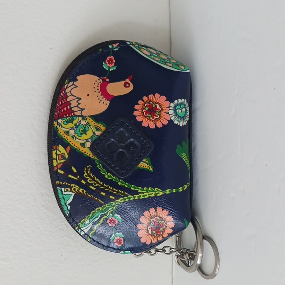 Patricia Nash Leather Small Case key Chain Cream Bag Floral Blue Multi